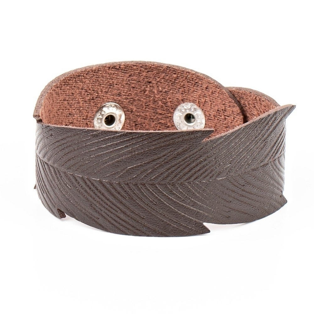 Whimsically Winging It Brown Urban Bracelet Paparazzi Textured Brown Leather